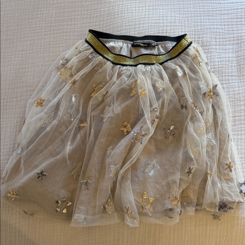 Rock Your Baby Gold and Silver Star Tulle Skirt